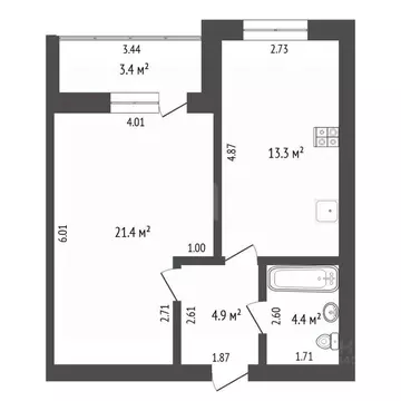 1-к кв. Тюменская область, Тюмень ул. Тимофея Кармацкого, 9 (43.7 м)