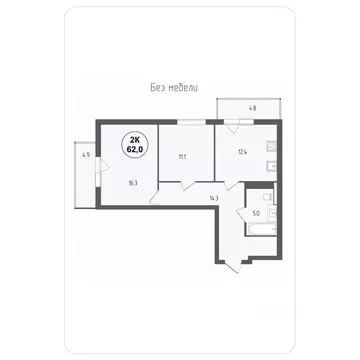 2-к кв. Новосибирская область, Новосибирск ул. Серафимовича, 12 (62.0 ...