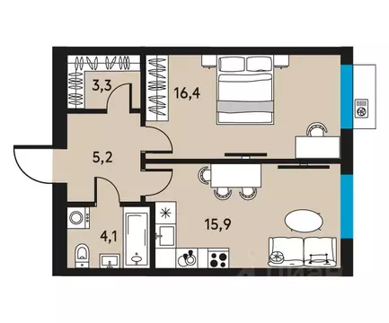 2-к кв. Пермский край, Пермь ул. Пушкина, 91 (44.9 м)
