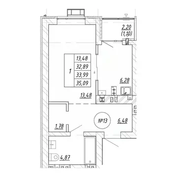 1-к кв. Калининградская область, Зеленоградск  (35.09 м)