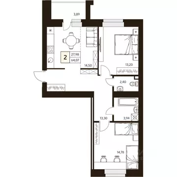 2-к кв. Башкортостан, Уфа ул. Ахметова, 296/2 (64.07 м)