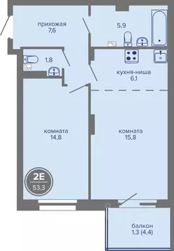 2-к кв. Пермский край, Пермь ш. Космонавтов (53.3 м)