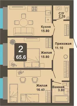 2-к кв. Чувашия, Чебоксары ул. Анатолия Игумнова, 12 (65.6 м)