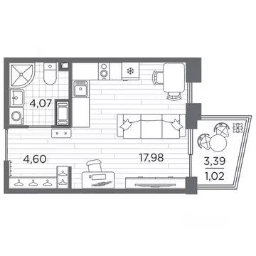 Студия Санкт-Петербург Полюстровский просп., 87 (27.67 м)