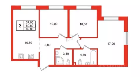 3-к кв. Санкт-Петербург Партизанская ул., 5 (69.8 м)