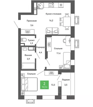 2-к кв. Воронежская область, Воронеж Ключи мкр, Ключи-клаб жилой ...