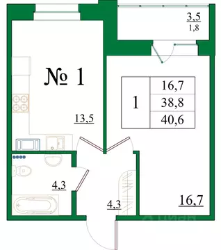 1-к кв. Ленинградская область, Гатчина Красносельское ш., 4Ак1 (40.6 ...
