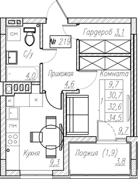 1-к кв. Калининградская область, Пионерский  (32.6 м)