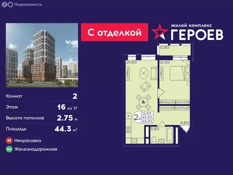 2-комнатная квартира: Балашиха, микрорайон Железнодорожный, микрорайон ...