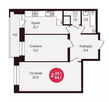 2-к кв. Чувашия, Новочебоксарск ул. 10-й Пятилетки, поз5 (64.1 м)