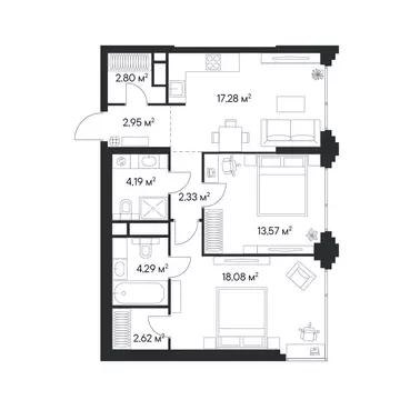 2-комнатная квартира: Москва, Нагатинская улица, 1с1 (68.11 м)