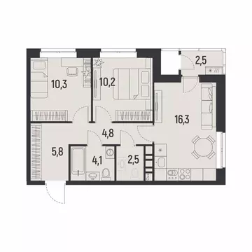 2-к кв. Пермский край, Пермь Ераничи мкр,  (55.3 м)