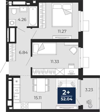 2-комнатная квартира: Тюмень, Ленинский округ, ЖК Беринг (50.42 м)