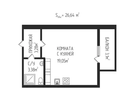Квартира-студия: Ярославль, улица Строителей, 18 (26.6 м)