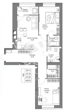 2-к кв. Калужская область, Калуга ул. Счастливая, 11Б (69.03 м)