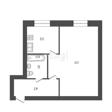 1-комнатная квартира: Стерлитамак, улица Голикова, 5 (29.5 м)