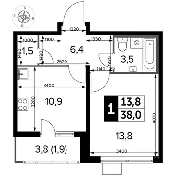 1-к кв. Московская область, Люберцы ул. Рождественская, 12 (38.0 м)