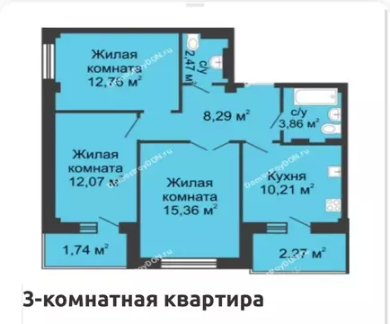 3-к кв. Ростовская область, Ростов-на-Дону ул. Шаповалова (66.6 м)
