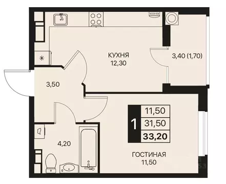 1-к кв. Ростовская область, Ростов-на-Дону Эстет жилой комплекс (33.2 ...