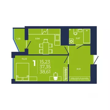 1-к кв. Башкортостан, Уфа ул. Майора Доставалова, 1 (38.61 м)