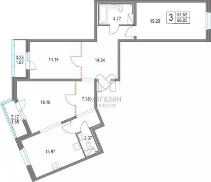 3-комнатная квартира: Санкт-Петербург, Коломяжский проспект, 11 (96 м)