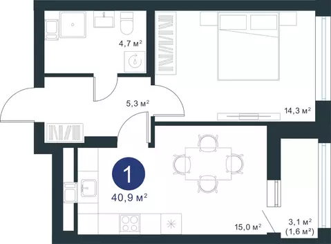 1-к кв. Воронежская область, Воронеж ул. Ворошилова, 19 (40.9 м)