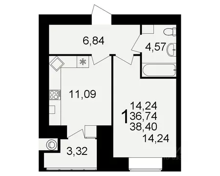 1-к кв. Рязанская область, Рязань ул. Княжье Поле, 10 (36.74 м)