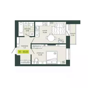 1-к кв. Новосибирская область, Новосибирск Гринвилл жилой комплекс ...