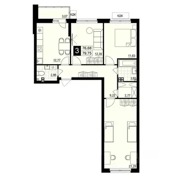 3-к кв. Самарская область, Самара АмГрад жилой комплекс (78.22 м)