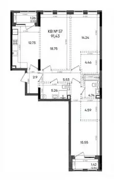 3-к кв. Татарстан, Казань ул. Аделя Кутуя, 181Ж (91.43 м)