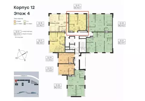 2-к кв. Москва Левел Мичуринский жилой комплекс (40.7 м)