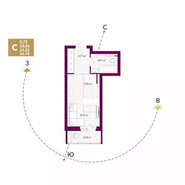 Квартира-студия: Екатеринбург, проспект Космонавтов, 103А (24.22 м)