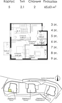 2-к кв. Ленинградская область, Выборг наб. Адмирала Чичагова, 6 (64.7 ...