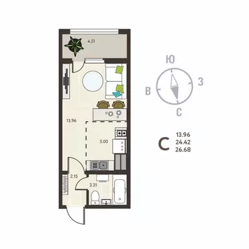 Студия Воронежская область, с. Новая Усмань, Ольха мкр  (26.68 м)
