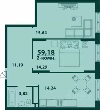 2-к кв. Ульяновская область, Ульяновск ул. Аблукова, 24 (59.18 м)