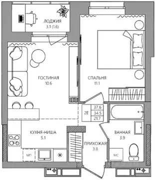2-к кв. Пермский край, д. Кондратово ул. Водопроводная, 5 (36.1 м)