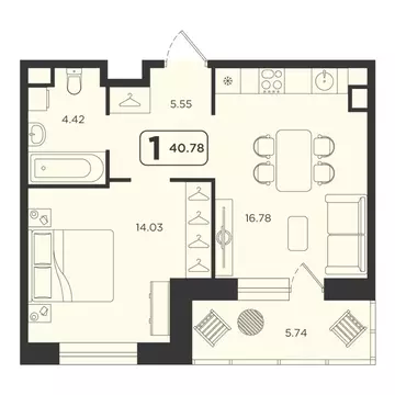 1-к кв. Тюменская область, Тюмень Горизонт жилой комплекс (40.78 м)