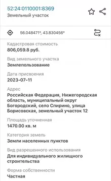 Участок в Нижегородская область, Богородский муниципальный округ  ...