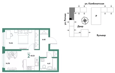 2-комнатная квартира: Екатеринбург, Ленинский район (40.23 м)