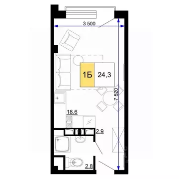Студия Краснодарский край, Анапа ул. Дружбы, 9 (24.3 м)