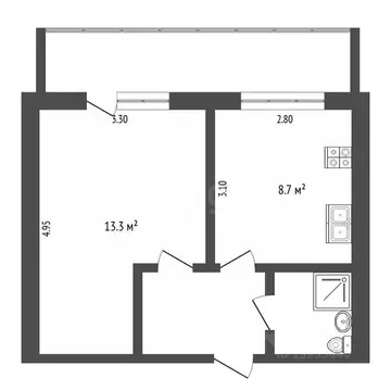 1-к кв. Тюменская область, Тюмень Ставропольская ул., 1в (33.0 м)