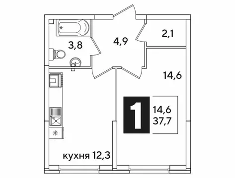 1-комнатная квартира: Краснодар, улица Ивана Беличенко, 90к1 (37.7 м)