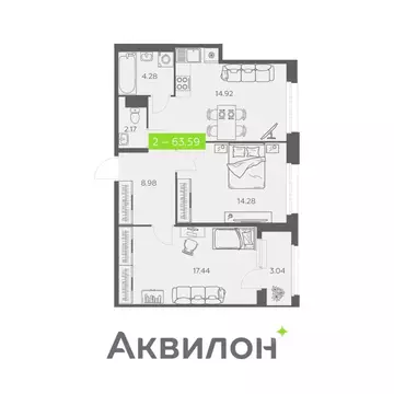 2-к кв. Архангельская область, Архангельск Троицкий просп., 110 (63.59 ...