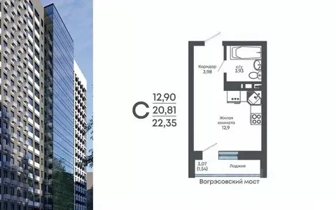 Студия Воронежская область, Воронеж Нижняя ул., 32 (22.35 м)