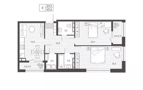 2-к кв. Дагестан, Дербент ул. Сальмана (63.6 м)