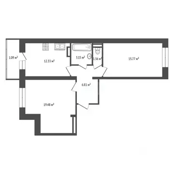 2-к кв. Ярославская область, Ярославль 2-й мкр,  (59.0 м)