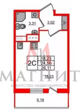 Студия Санкт-Петербург Парашютная ул., 71к2 (26.1 м)