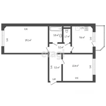 2-к кв. Тюменская область, Тюмень Широтная ул., 165к4 (56.4 м)