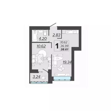 1-к кв. Брянская область, Брянск Архитектор жилой комплекс (38.61 м)