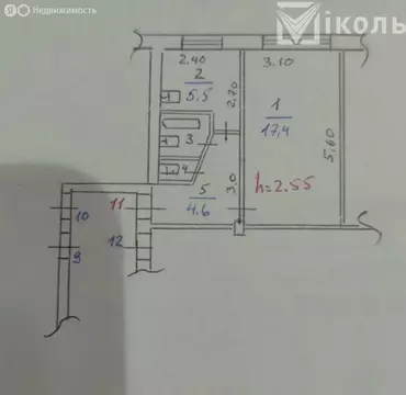 1-комнатная квартира: Иркутск, улица Новаторов, 27 (30.6 м)
